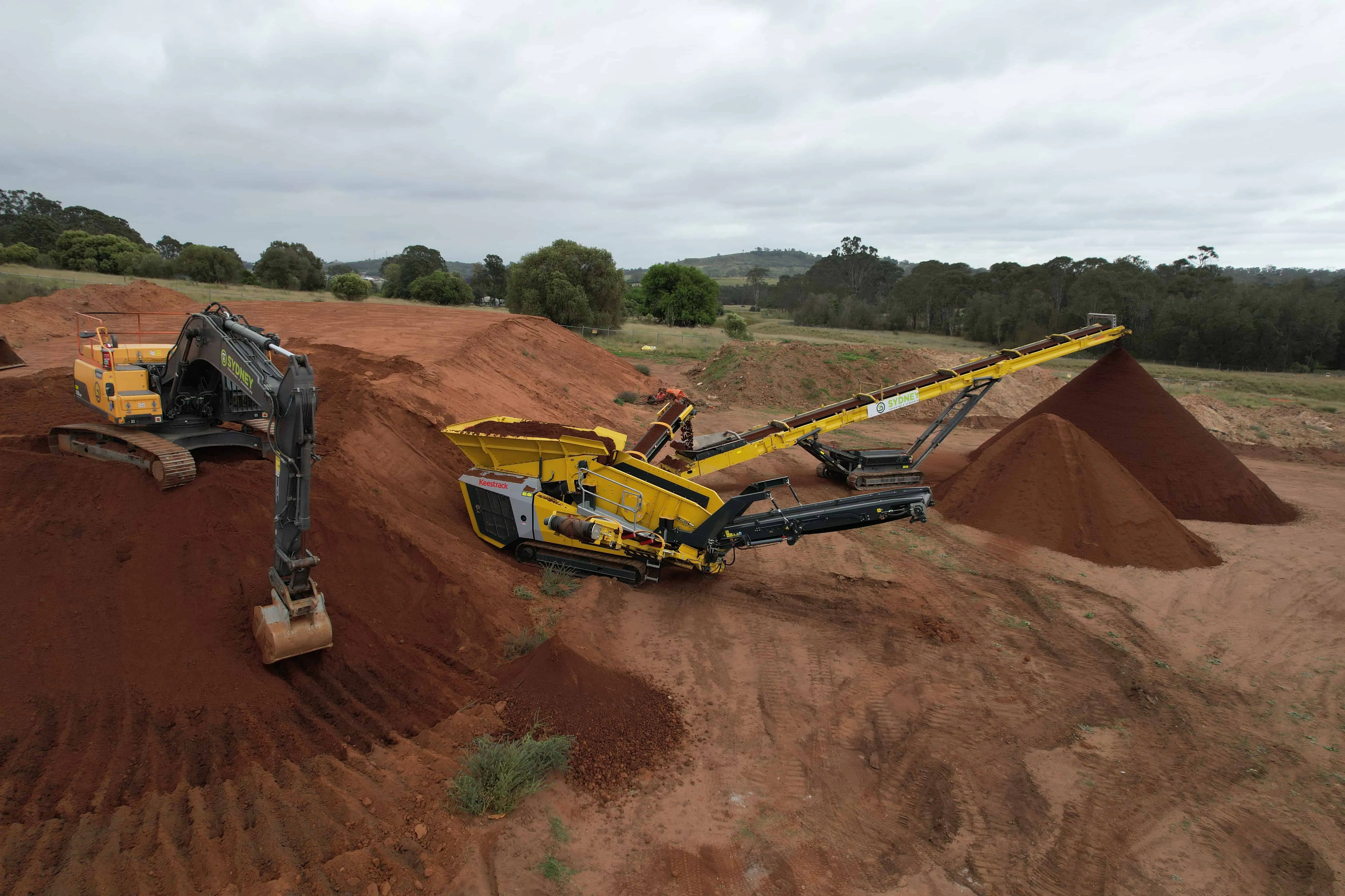Aerial view of the screening plant working a stockpile
